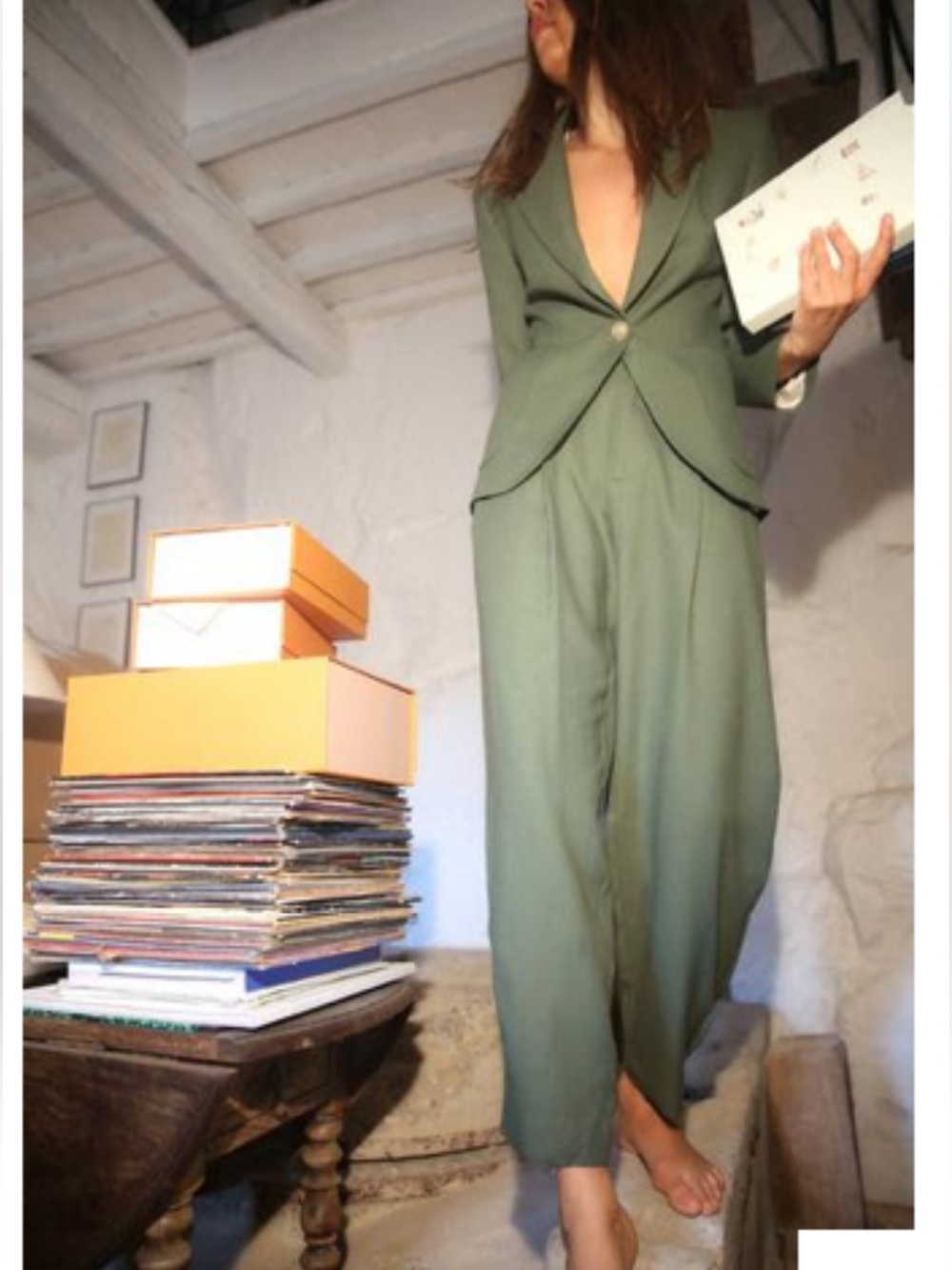 Zara Linen Blazer and Trouser Set-Khaki Olive L